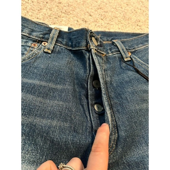 Levi's 501 Premium Cut Off Denim Medium Blue Stretch Jeans Shorts Women's 29 - Picture 4 of 9